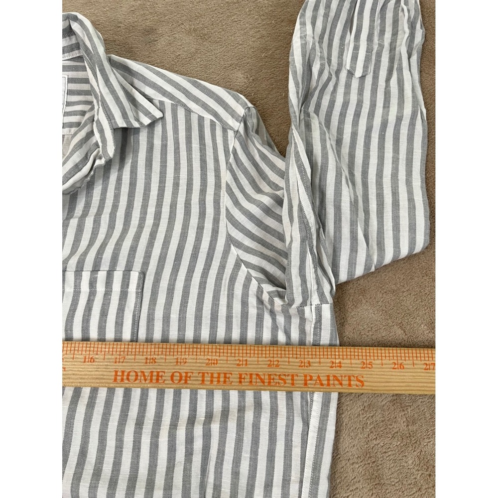 Frank & Eileen Mary Shirt Dress Womens L Gray White Linen Cotton Striped L/S EUC - Picture 6 of 8